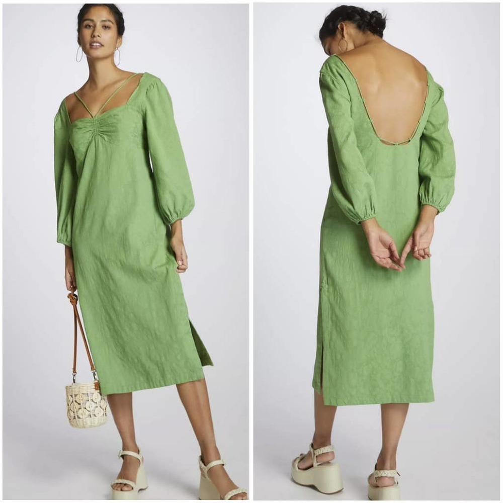 Anthropologie Light Green Midi Dress with Open Back